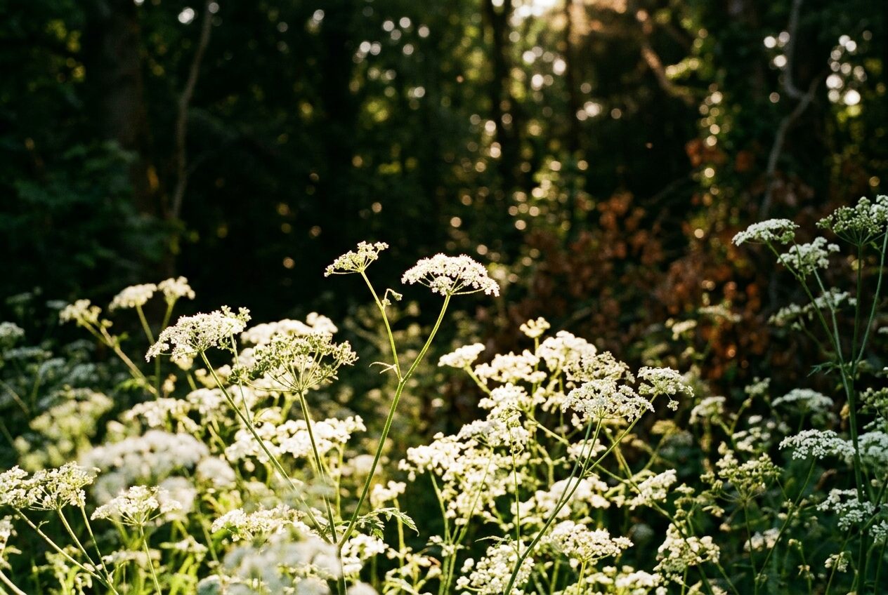 Cow parsley blooming in a summer meadow